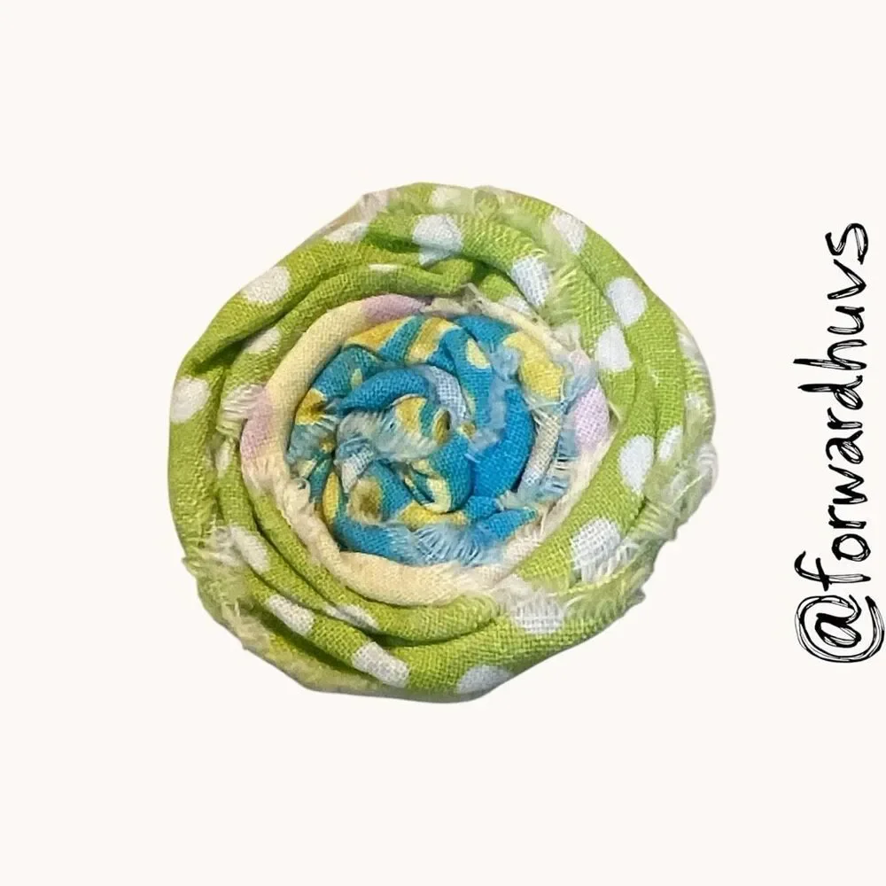 Handmade Fabric Rosette Hair Clip Green Polka Dot Floral